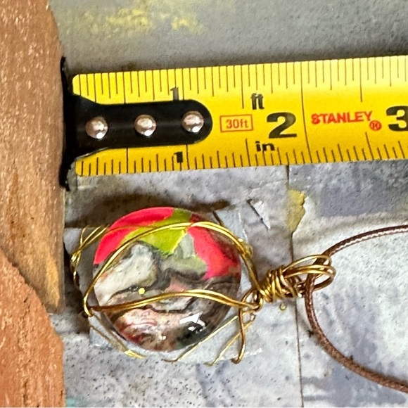 Handcrafted Gold Wire Wrapped Abstract Art Glass Pendant 2204 - Picture 2 of 9